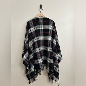 Black, white, and red plaid poncho scarf, one size